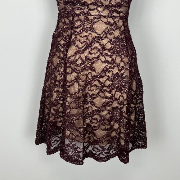 Emerald Sundae Plum Sequin Mini Dress Fit Flare Sleeveless Juniors size Small - Picture 4 of 12